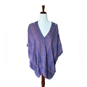 Free‎ People Purple Boho V-Neck Poncho Top One Size